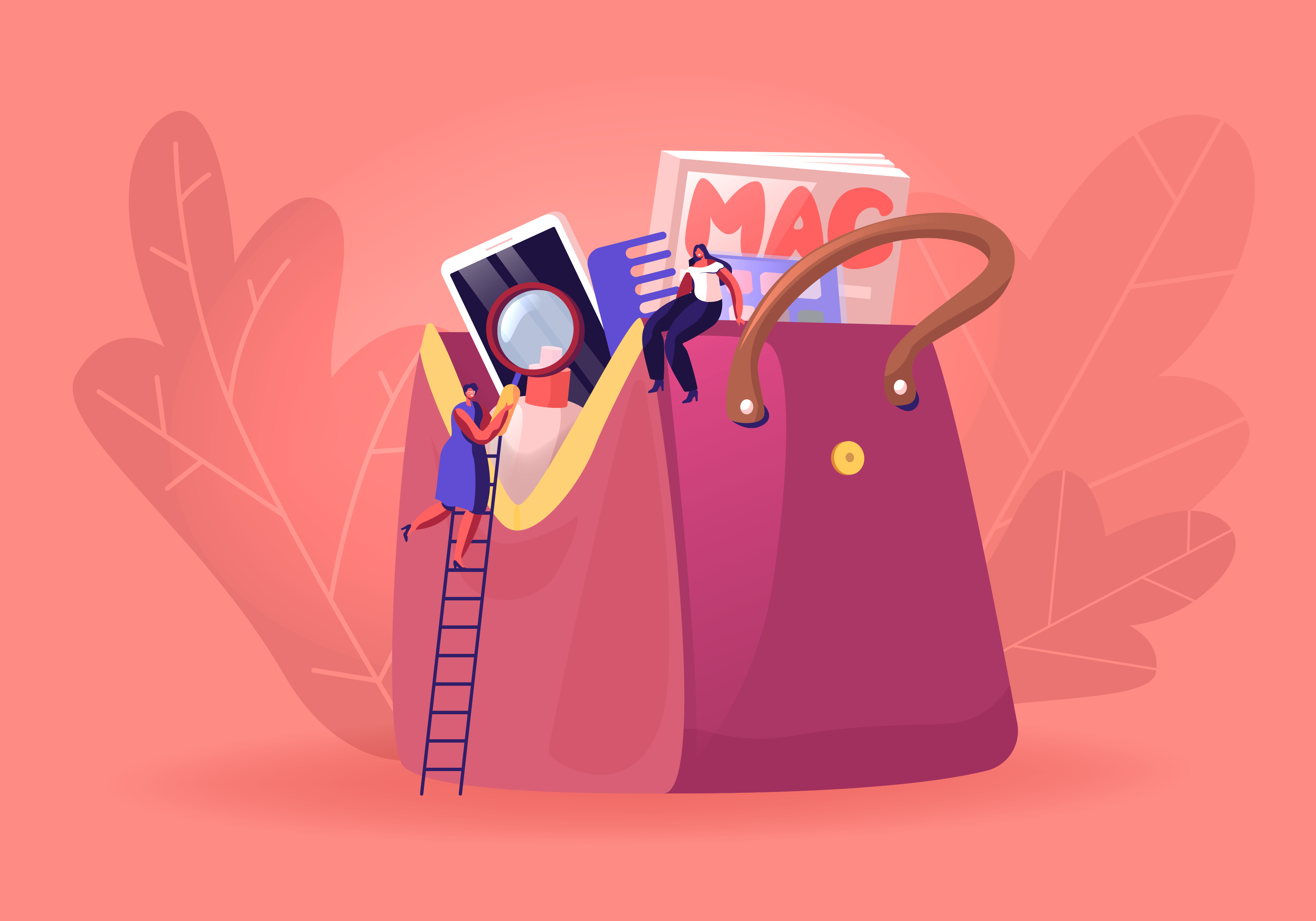 Tiny,Woman,With,Magnifying,Glass,Climbing,By,Ladder,On,Huge Tiny,Woman,With,Magnifying,Glass,Climbing,By,Ladder,On,Huge