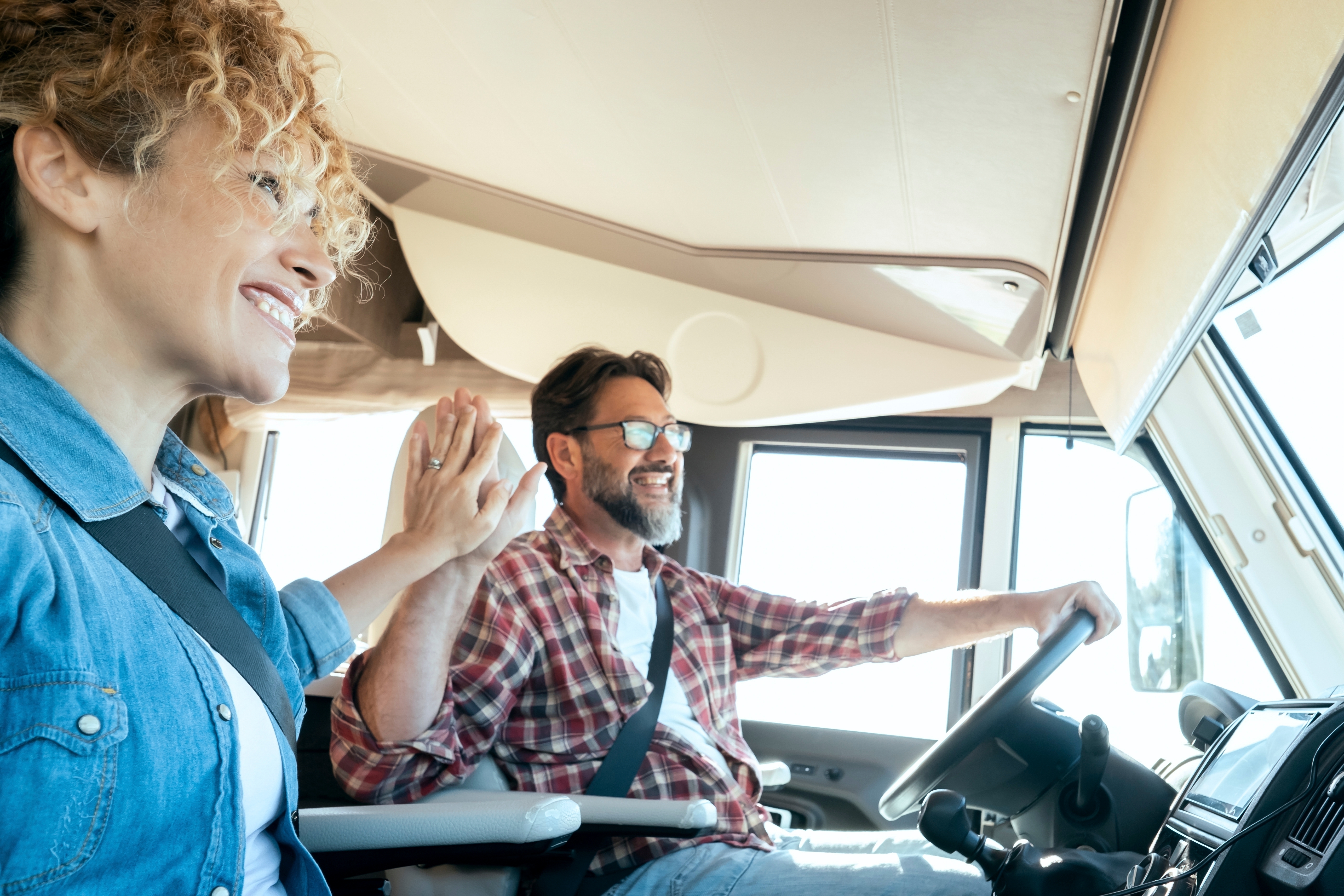 2326110863 Happy,Couple,Drive,And,Enjoy,Travel,With,Camper,Van,Vehicle.